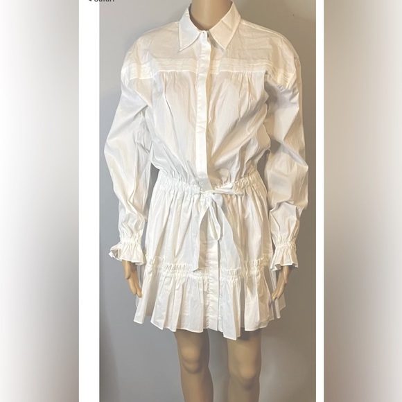Ramy Brook Women's White Poplin Button Tie Mini Long Sleeve Shirt Dress Size M - Picture 2 of 3